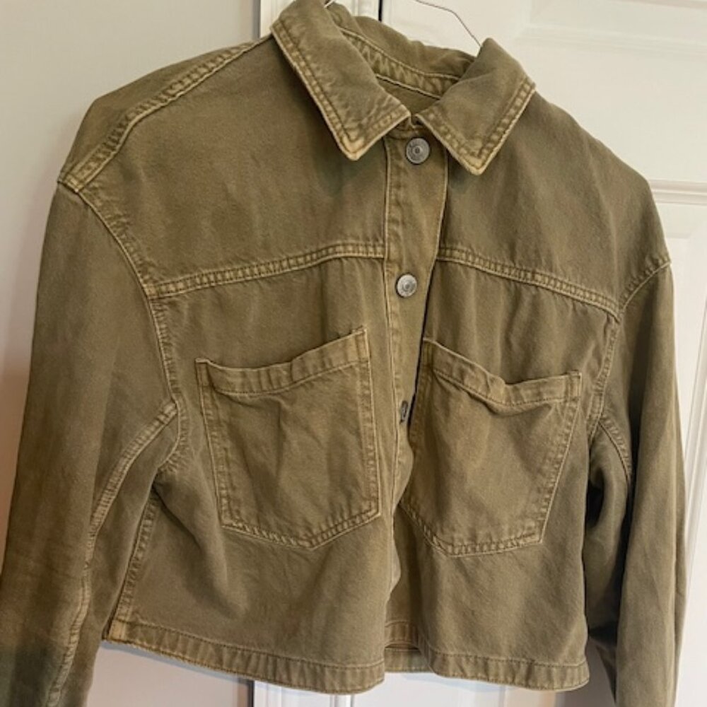 Zara olive green XS cropped jean jacket